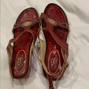 NWOT red leather Boho shoes